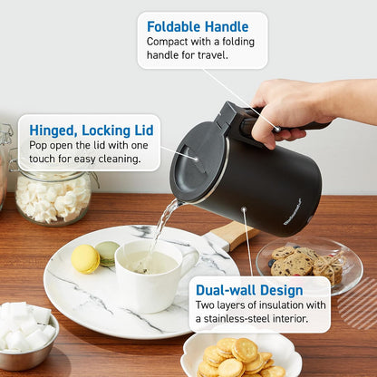 Elite Gourmet 1.7L Dual-Wall Cool-Touch Tea Kettle, Touchscreen, Black