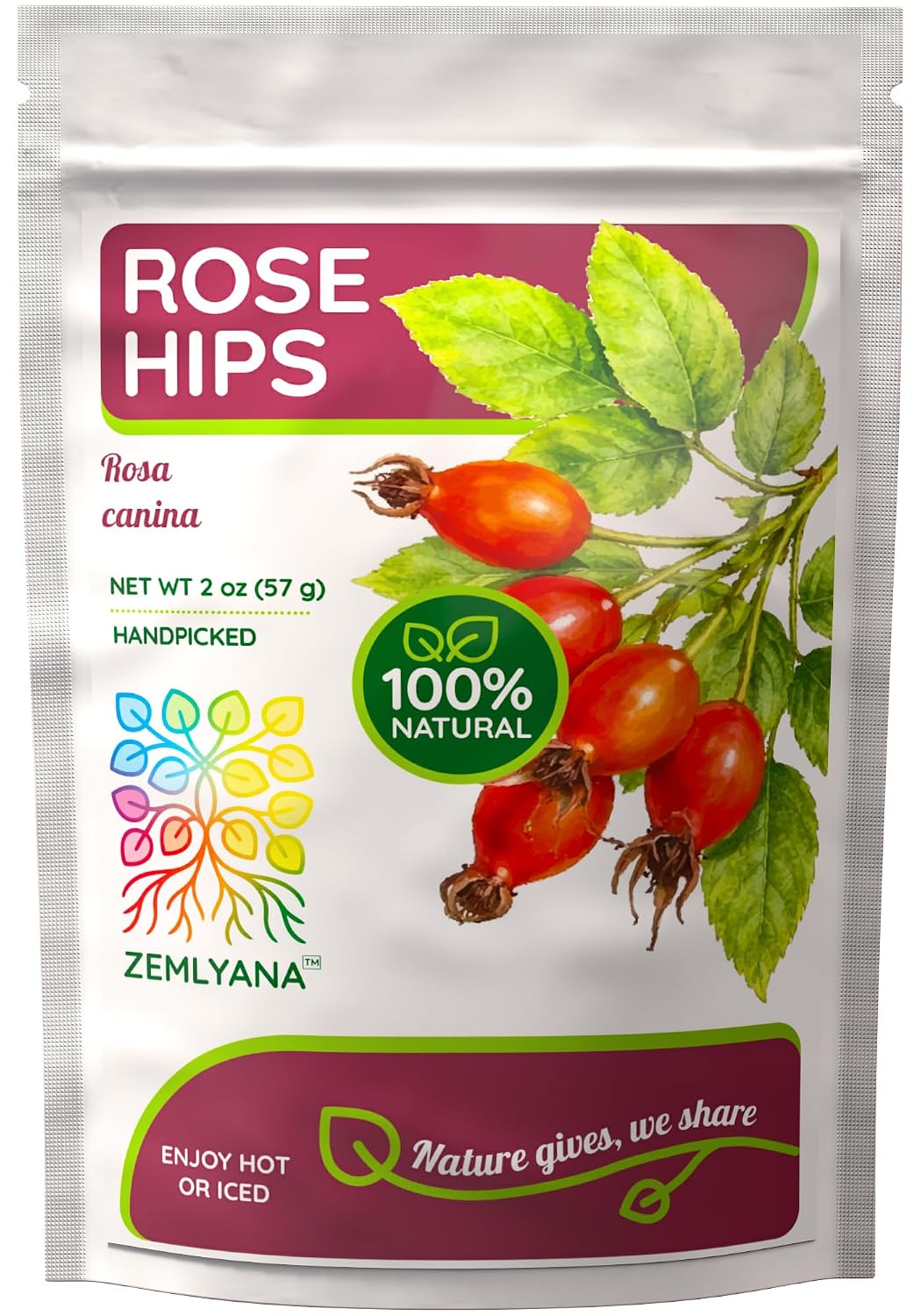 Dried Whole Rose Hips Tea - Natural RoseHip Fruit Herbal Tea Loose, 2 oz