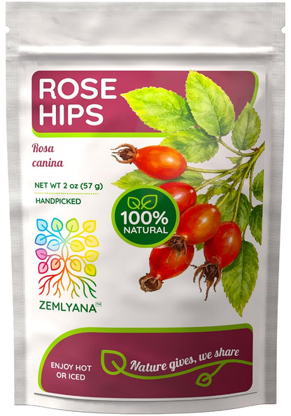 Dried Whole Rose Hips Tea - Natural RoseHip Fruit Herbal Tea Loose, 2 oz