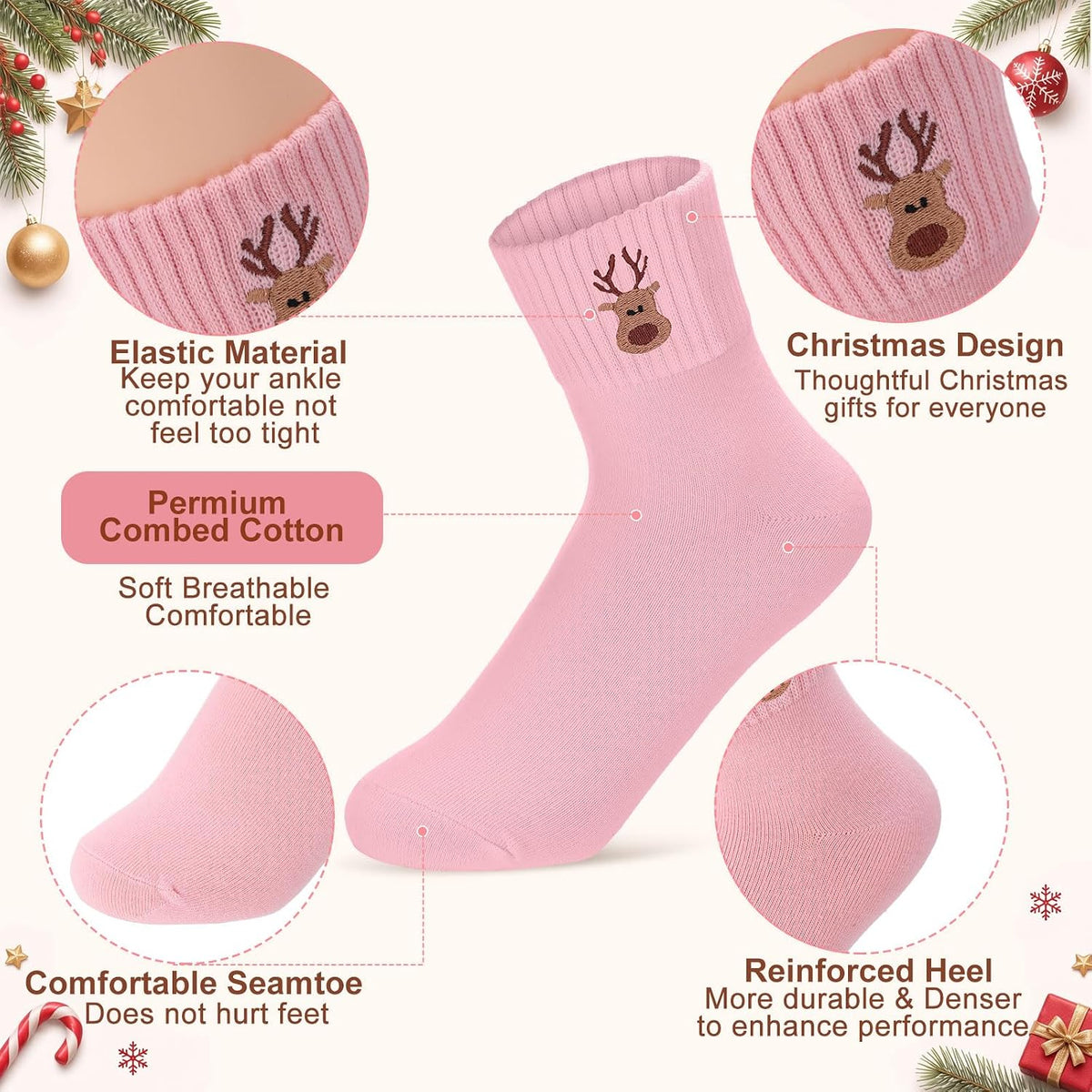 Eurzom 10 Pairs Socks Womens Crew Elastic Ankle Length Cotton Socks Aesthetic Cute Lightweight Low Cut Gifts for Women - Colors B