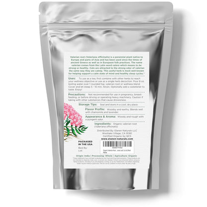 Elanen Naturals Organic Valerian Root 4 oz. (113g), USDA Certified Organic Valerian Root Herb Tea, Te De Valeriana Para Dormir, Valarian Officinalis Whole Loose Leaf, Cut & Sifted
