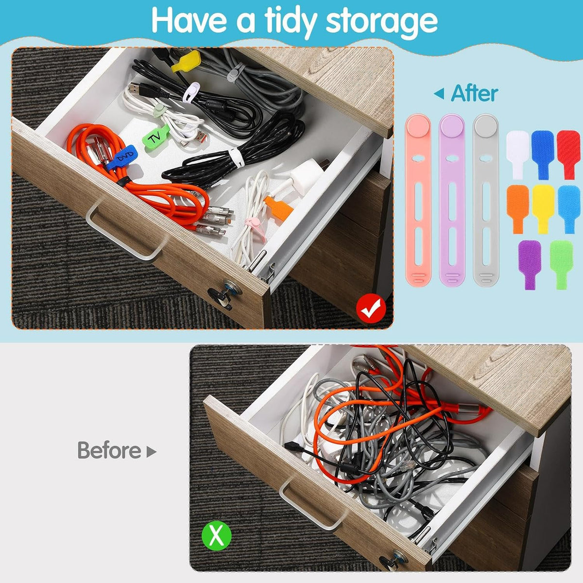 90 Pcs Cable Ties with Labels for Electronics Desk, Mixed Color