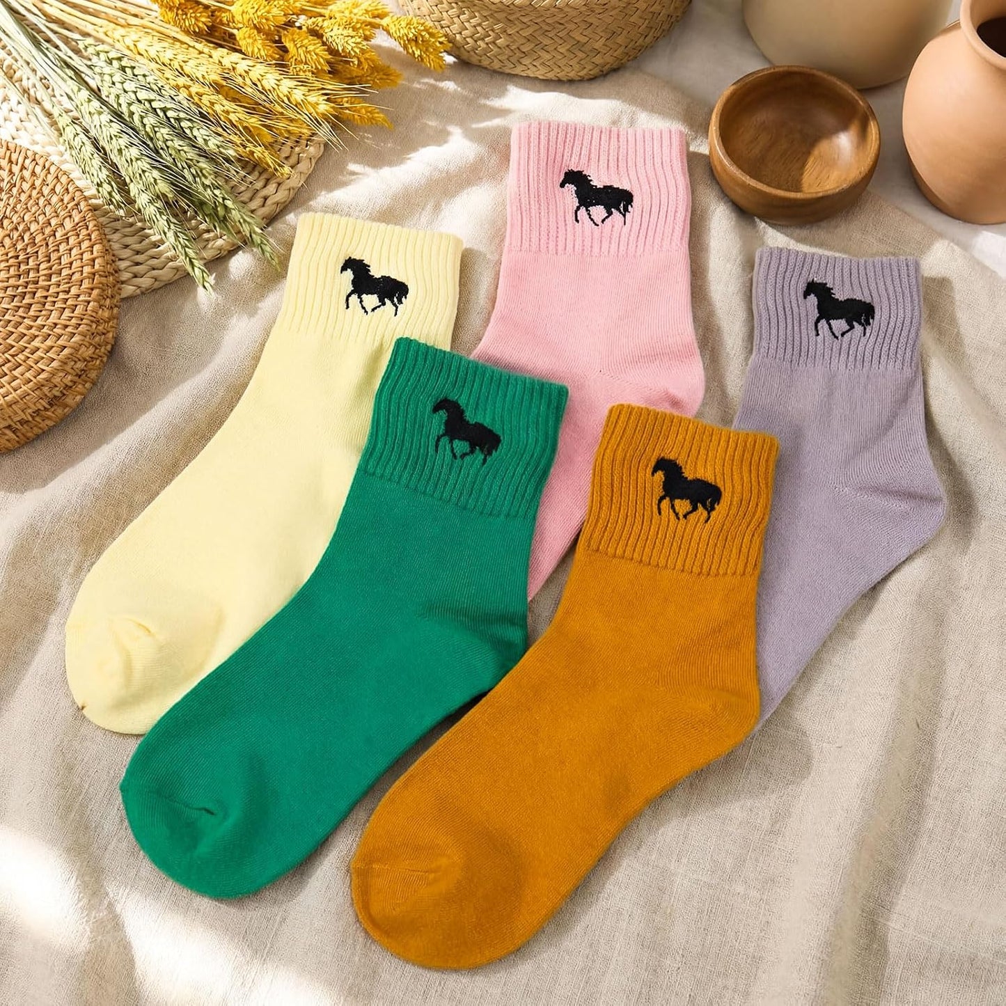 Eurzom 10 Pairs Socks Womens Crew Elastic Ankle Length Cotton Socks Aesthetic Cute Lightweight Low Cut Gifts for Women - Colors A