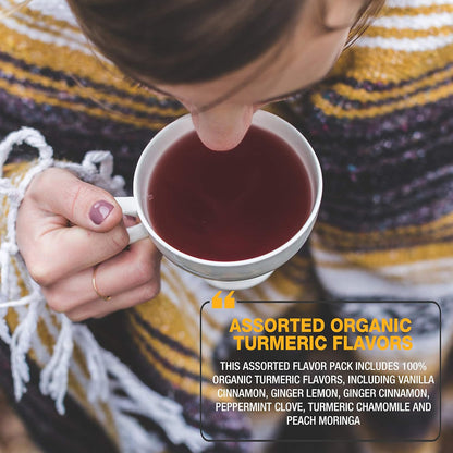 Tipson Organic Turmeric Variety Sampler - 6 Flavors (60 Tea Bags), Herbal Tea Infusions - USDA Organic, Non GMO, and Gluten Free