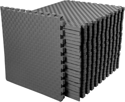 BalanceFrom Puzzle Exercise Mat 1/2" Thick, EVA Interlocking Foam Floor | Tiles for Home Gym, Mat for Home Workout Equipment, Floor Padding for Kids, Black, 24 in x 24 in x 1/2 in, 144 Sq Ft-36 Tiles