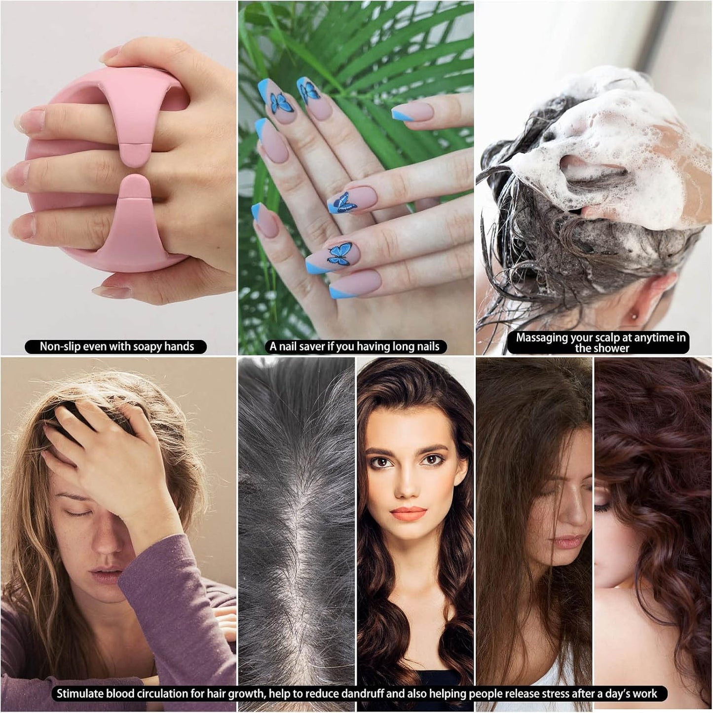 Hair Scalp Massager Shampoo Brush Hair Scrubber Washing Brush Silicone Scalp Exfoliator for Dandruff Removal- Beige