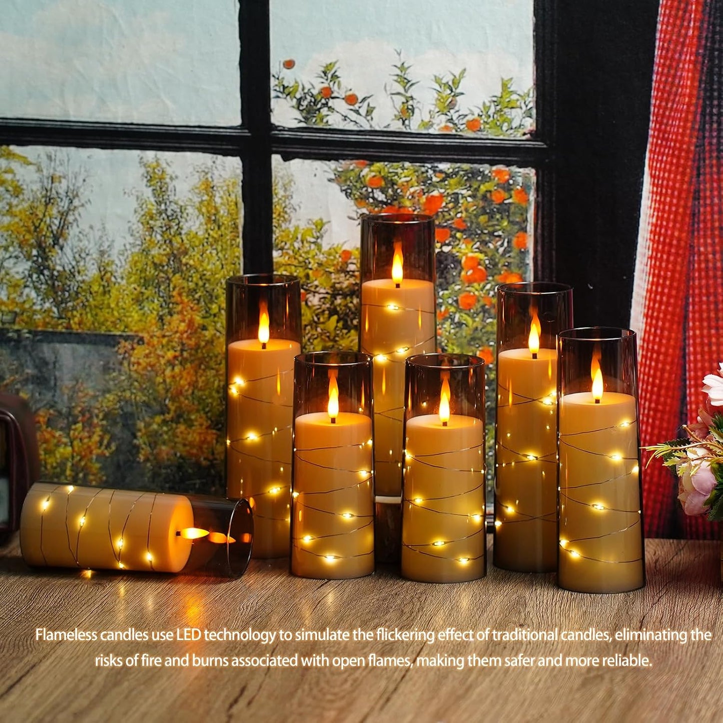 Nimiko Flickering Flameless LED Candles,Battery Operated Candles 24 Pcs with Embedded Star String,Acrylic LED Pillar Candles with Remote,Suitable for Home Decoration to Create an Atmosphere (White)