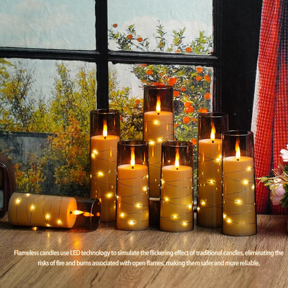 Nimiko Flickering Flameless LED Candles,Battery Operated Candles 24 Pcs with Embedded Star String,Acrylic LED Pillar Candles with Remote,Suitable for Home Decoration to Create an Atmosphere (White)