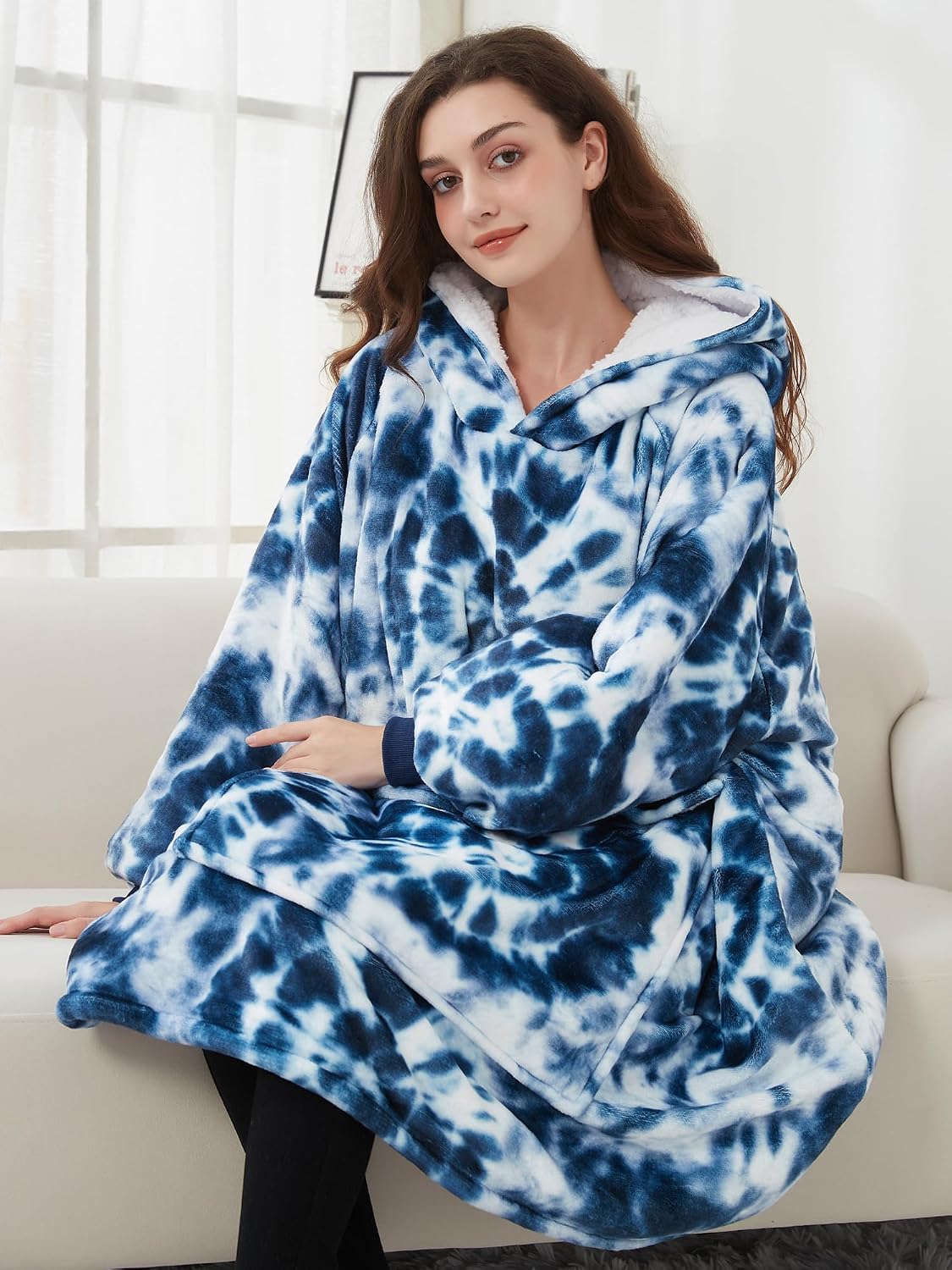 KFUBUO Wearable Blanket Hoodie for Adults Sherpa All Patterns Cat Oversized Sweatshirt Blanket with Pockets for Women