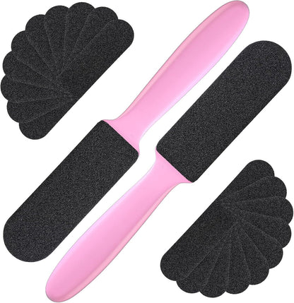 Mudder 2 Pieces Stainless Steel Pedicure Foot File Callus Remover Foot Scrubber Rasp with 20 Replaceable Coarse/Fine Double Side Reusable Pads for Care Cracked Skin Callus Remover Tool(Silver)