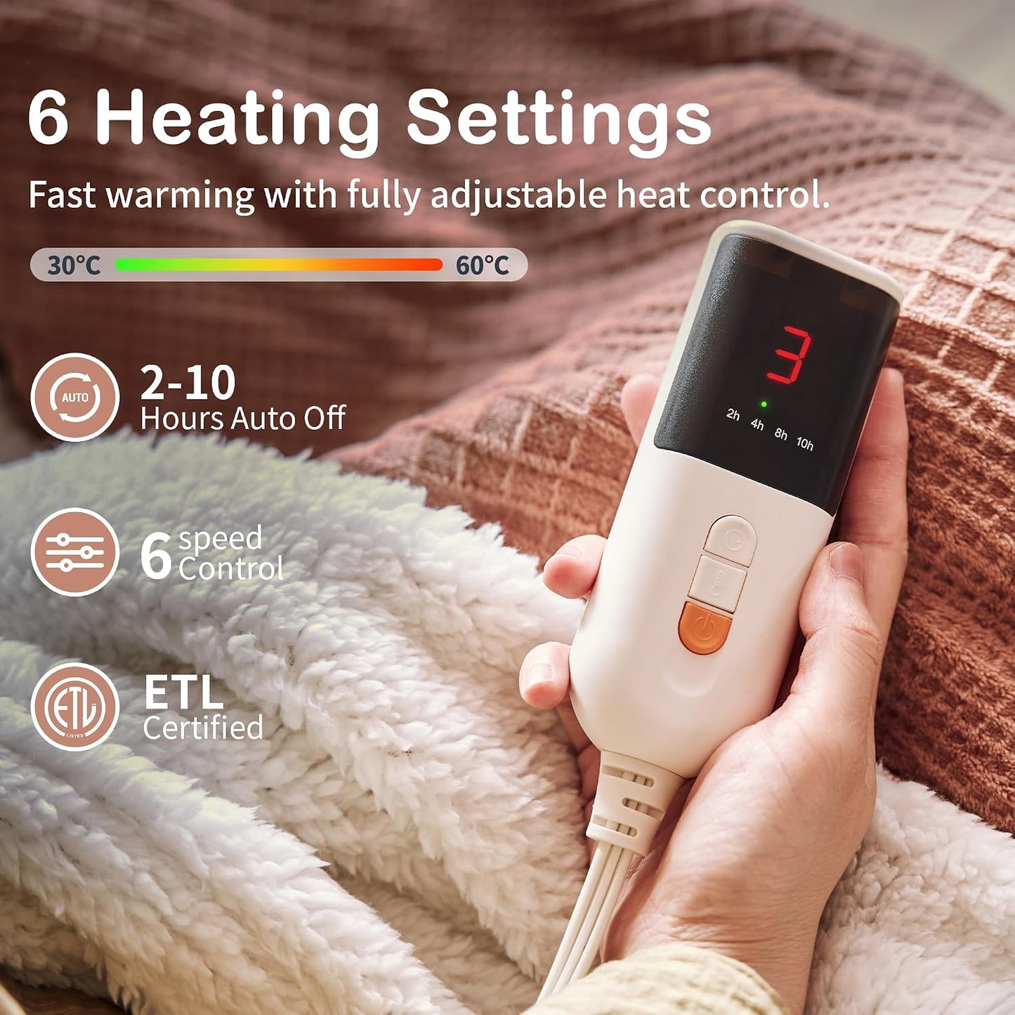 Texciting Heated Blanket Electric Blanket Throw 50''X60''-Heating Throw with 9 Heat Settings-2-10 Hours Auto Off,ETL Certified,Machine Washable (Green)