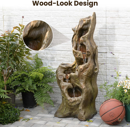 Sunlinua Water Fountain Outdoor, 5-Tier Cascading Realistic Tree Waterfall
