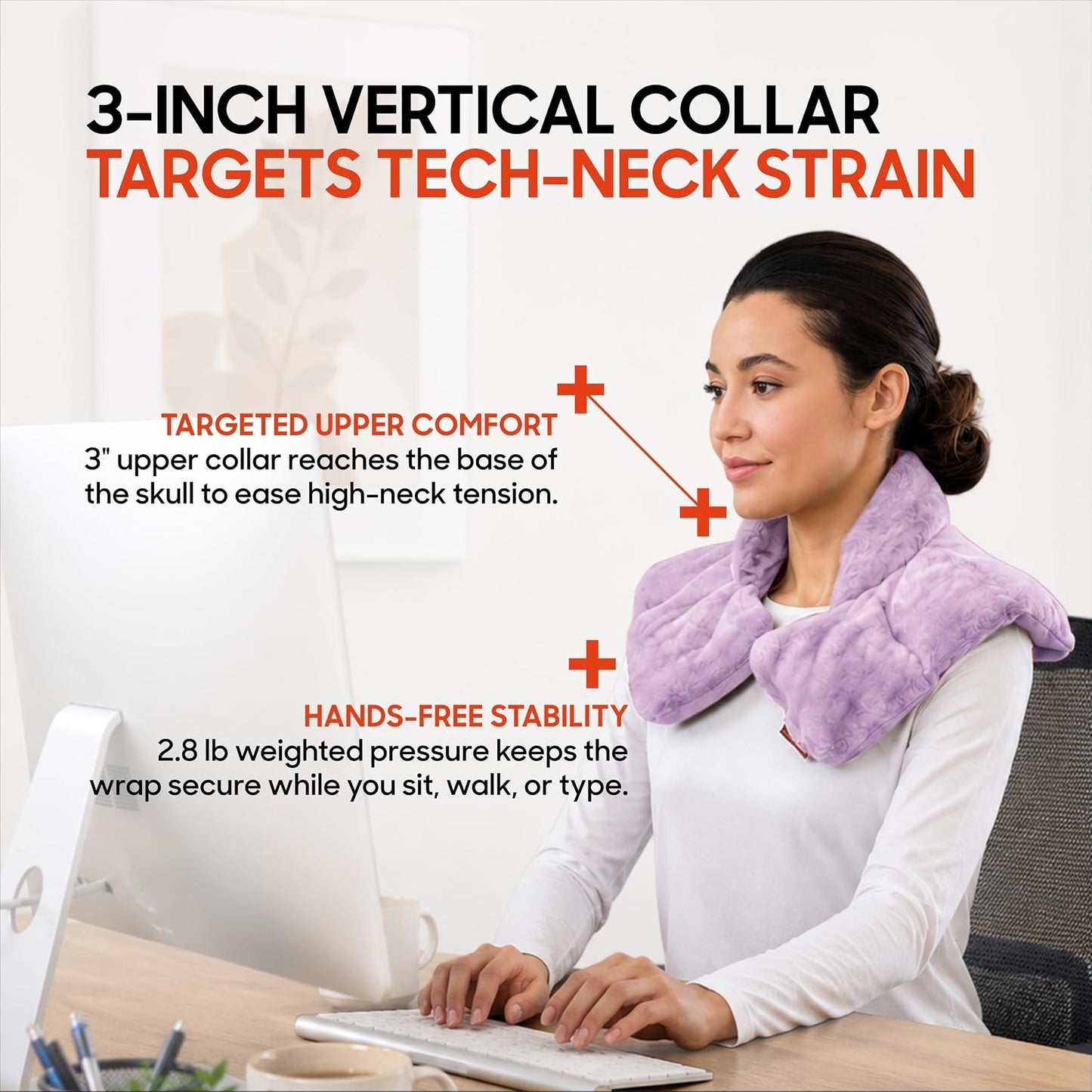 Sharper Image Heated Neck & Shoulder Wrap - Microwavable Warm & Cooling Plush Pad, Scented Aromatherapy (100% Natural Lavender & Herb Spa Blend), Pain Tension Headache Relief Therapy, Gift for Women