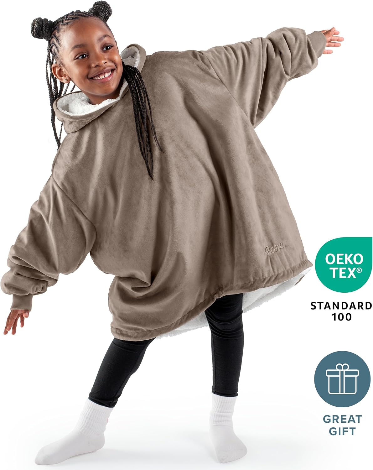 Bare Home Wearable Blanket Hoodie - Soft Plush Sherpa - Warm and Cozy - Oversized Wearable Blanket