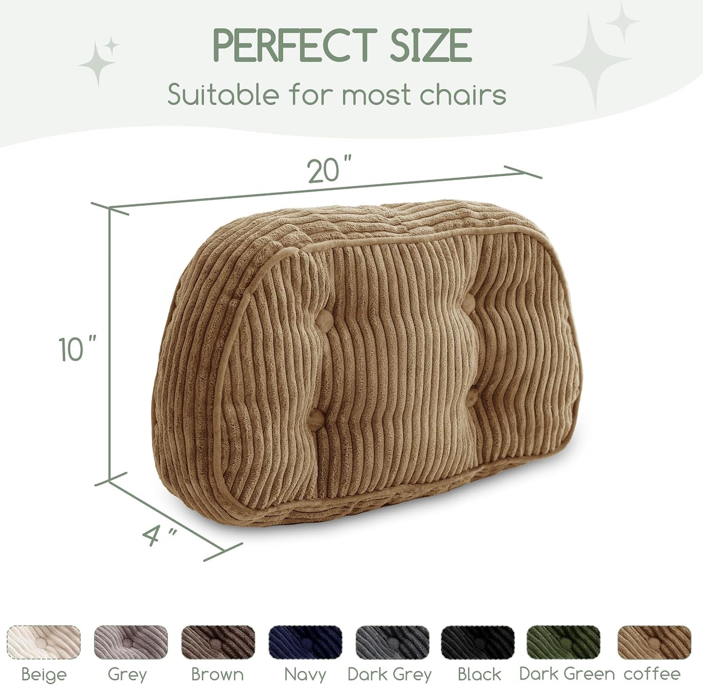 HIGOGOGO Lumbar Support Pillow for Recliner Chair/Accent Chair/Couch/Office Chair, Tufted Corduroy Back Support Cushion for Elderly, Recliner Cushions for Back Rest, Pain Relief, Reading, Brown