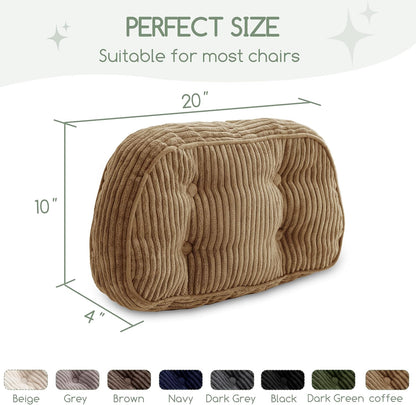 HIGOGOGO Lumbar Support Pillow for Recliner Chair/Accent Chair/Couch/Office Chair, Tufted Corduroy Back Support Cushion for Elderly, Recliner Cushions for Back Rest, Pain Relief, Reading, Brown