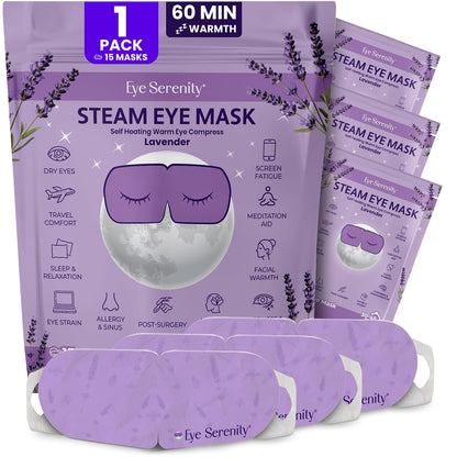 Eye Serenity Steam Eye Mask, Heated Eye Mask, Self Heating Warm Compress for Dry Eyes, Fast Relief for Stye, Puffy Sensitive Eyes, Moist Heat, Gift for Women and Men - Unscented