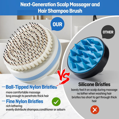 Scalp Massager with Double-Layer Bristles,Anti-Slip Rich-Lathering Hair Washing Shampoo Brush,Curved Scalp Scrubber with Better Head Fit for Dandruff Removal,Wet&Dry Use Scalp Stimulator.