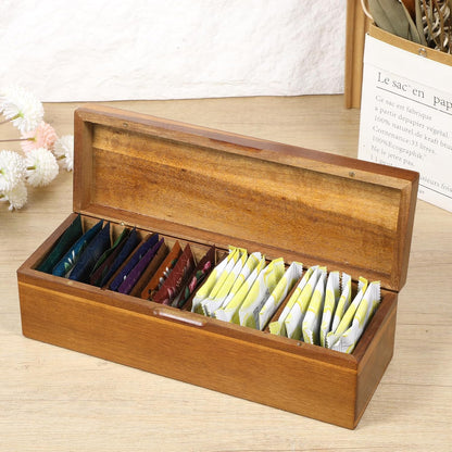 Acacia Wooden Tea Bag Organizers Drink Packet Storage Boxes Teas Caddy