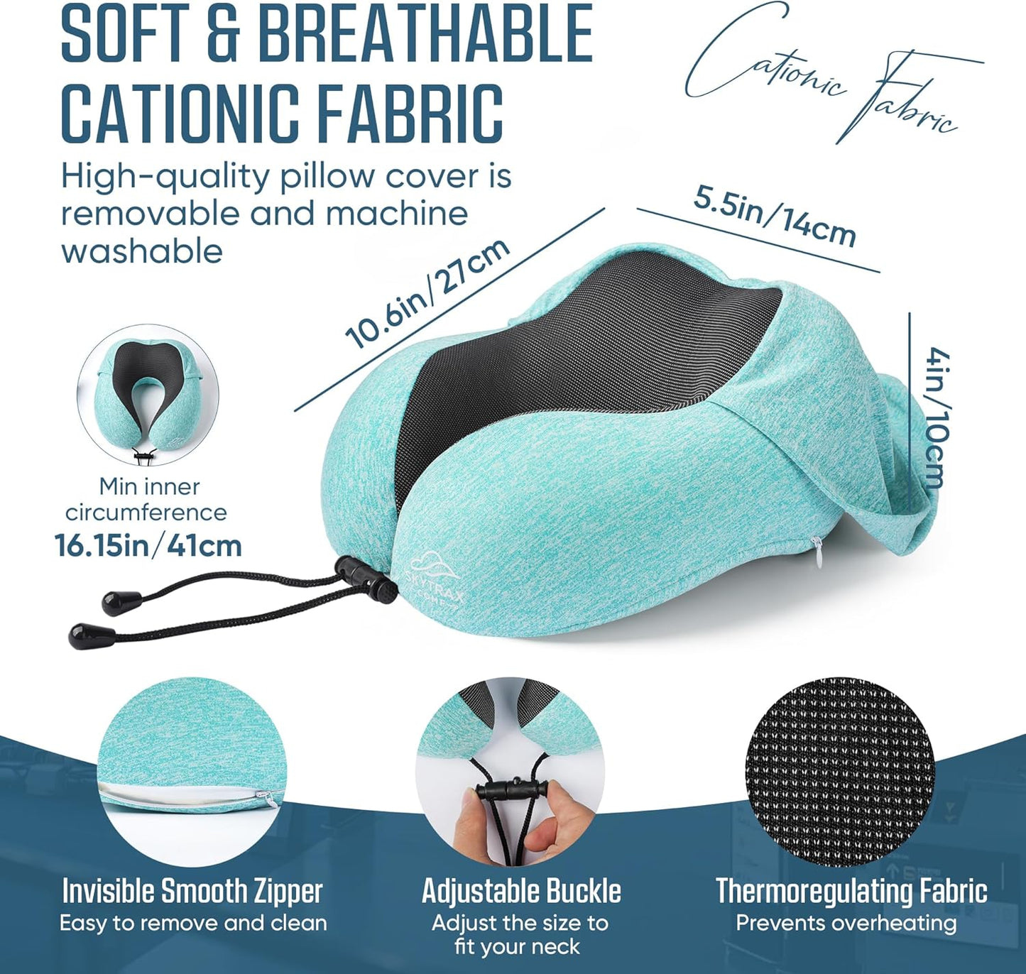 SkytraxComf® Travel Neck Pillow with Hood for Privacy on Long Flights | Memory Foam | Airplane Sleep | Safety-Tested Materials | Extra Large Hood | Chin Support | Earplugs | Washable Cover