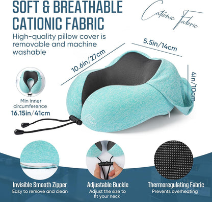SkytraxComf® Travel Neck Pillow with Hood for Privacy on Long Flights | Memory Foam | Airplane Sleep | Safety-Tested Materials | Extra Large Hood | Chin Support | Earplugs | Washable Cover