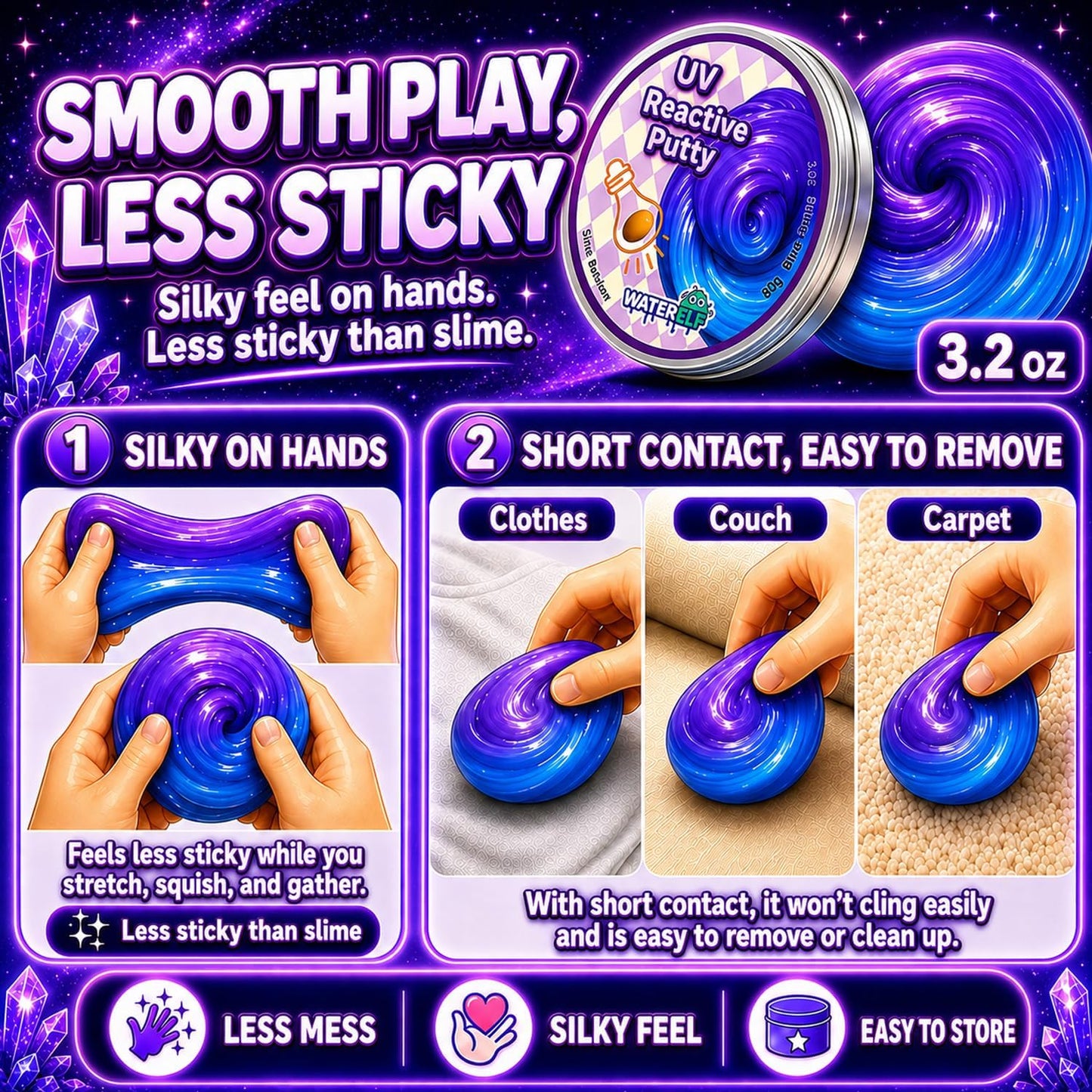 WATERELF Galaxy Putty Slime for Kids - Children's Day Gift, Fidget Sensory Artistic Therapy Putty Toys for Boys Girls Adults, Stress Relief Non-Sticky, 3.11 Inch 3.2 Oz – Golden/Red