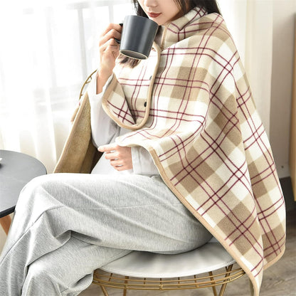 forestfish Fleece Wearable Blanket, Plaid Lap Blanket Comfy Poncho Throw with Buttons for Bed Sofa Office, Grey-White