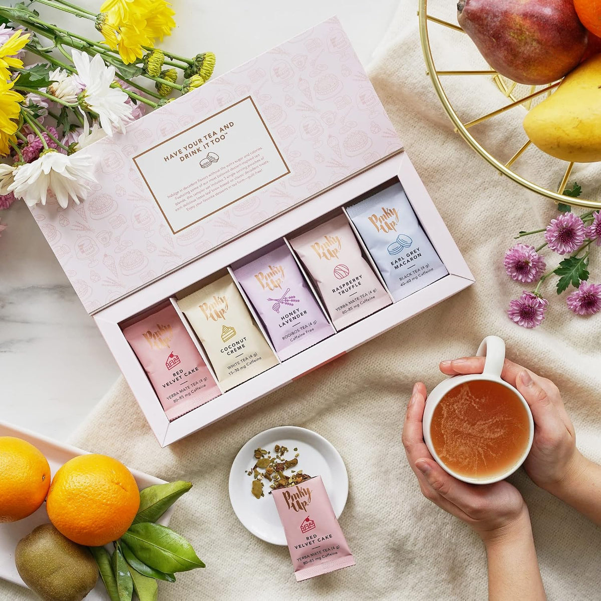 Pinky Up Loose Leaf Tea Sampler Set - Calorie Free Single Serving Loose Leaf Herbal Tea Variety Gift Pack, 15 Pouches