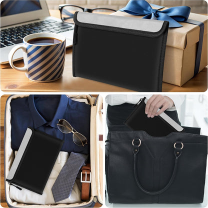 Fireproof Waterproof Document Bag - 5200°F Water Resistant Fire Proof Money Bag, 3 Layers of Heat Insulated Storage with Zipper, 7.9"x5" Portable Files Safe Pouch for Cash Passport (Black)