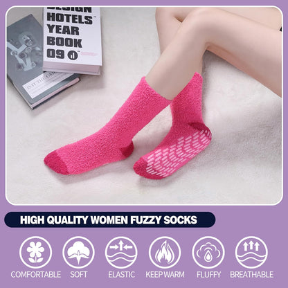 MQELONG Non Slip Hospital Socks with Grips for Women Winter Warm Cozy Fuzzy Slipper Soft Fluffy Sleep Socks