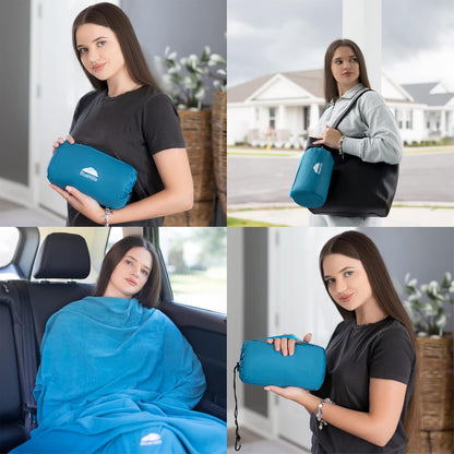 BlueHills Travel Blanket Pillow Compact Lightweight Pocket Size Airplane Traveling Essential Flight Trip Throw in Bag Portable Case Plane Accessory Gray L01