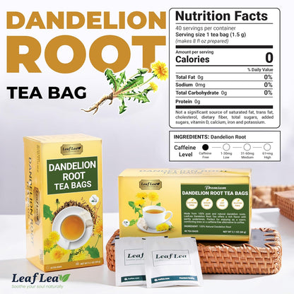 LeafLea Dandelion Root Tea Bags, Natural And Pure, 120 Count