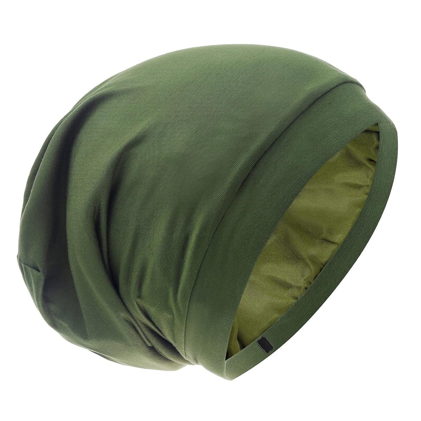 Silk Satin Lined Bonnet Sleep Cap - Adjustable Stay on All Night Hair Wrap Cover Slouchy Beanie for Curly Protection Women and Men Solid Black