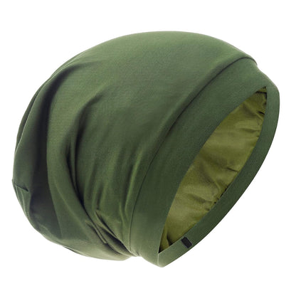 Silk Satin Lined Bonnet Sleep Cap - Adjustable Stay on All Night Hair Wrap Cover Slouchy Beanie for Curly Protection Women and Men Solid Black