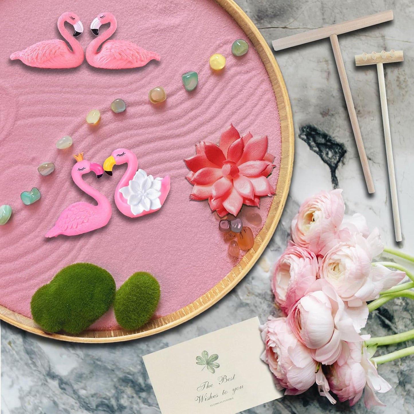Flamingo Zen Garden for Desk, Pink Sand Art Kit