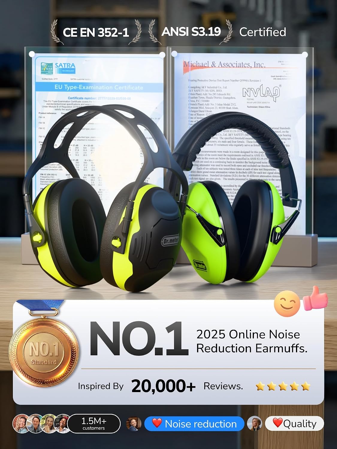 Dr.meter Ear Protection Ear Muffs, Noise Cancelling Headphones for Adults Kids 31dB Earmuffs for Noise Reduction, Hearing Protection for Shooting Gun Range, Mowing, Monster Jam, Sensory, Fireworks