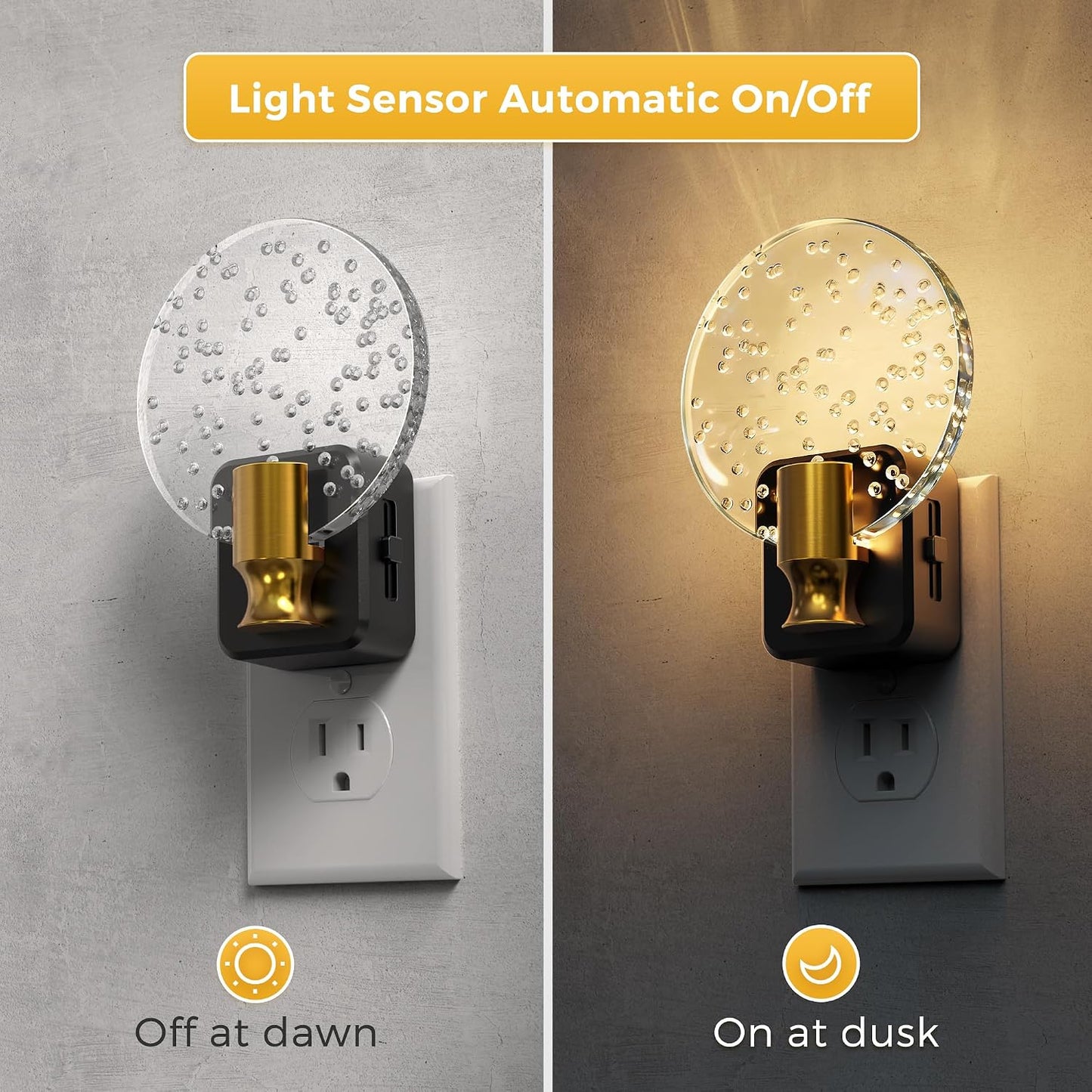 L LOHAS LED Night Lights Plug into wall, Amber Night Light with Adjustable Brightness, Plug in NightLight with Auto Light Sensor, Wall Sconce-Style Design Night Light for Bathroom,Hallway, 2 Pack