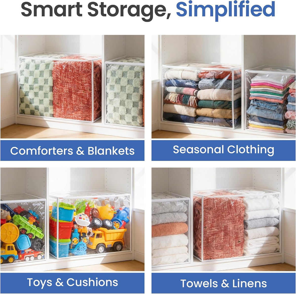 Handy Laundry Comforter Storage Bag – Large 90L Clear Zippered Organizer for Blankets, Bedding, Clothes & Pillows, Durable Plastic Storage for Closet, Moving, Under Bed – Dust & Moisture Protection