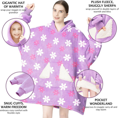 Touchat Wearable Blanket Hoodie, Oversized Sherpa Blanket Sweatshirt with Hood Pocket and Sleeves, Super Soft Warm Plush Hooded Blanket for Adult Women Men, One Size Fits All (Pink)