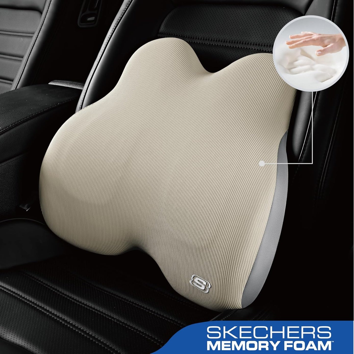 Skechers Memory Foam Lumbar Pillow,Lumbar Support Pillow for Office, Chair Lower Back Pain Relief Lumbar Pillow, Ergonomic Design Back Support Pillow for Office Chair, Car, Home, Travel,Black