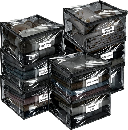 Plastic Storage Bags with Easy-Glide Zipper, Durable Clear Vinyl Zippered Storage Bags for Clothes Sweaters Comforters Blankets Sheets Bedding (15.7 x 13.8 x 3.9 Inch, Transparent White)