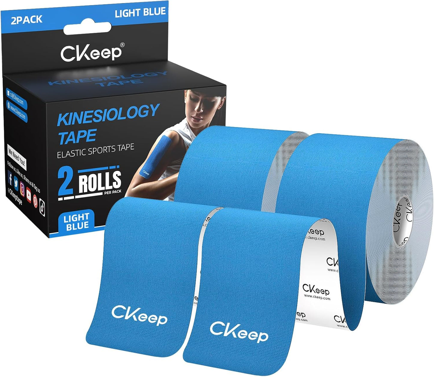 CKeep Kinesiology Tape, Uncut Premium Elastic Athletic Tape 2 Rolls, Beige | Original Cotton Latex Free Kinetic Tape, Breathable & Waterproof Sports Tape for Muscle and Joint Support, 2inch x 16ft