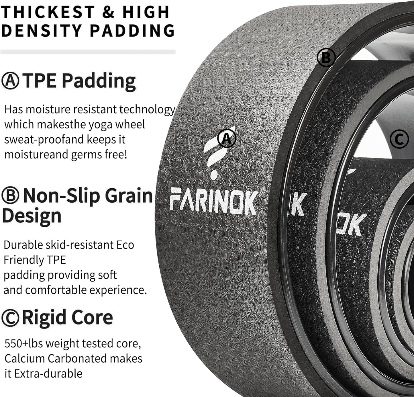 Yoga Wheel Set of 3+1, Upgraded 10MM Thick Back Wheels for Pain Relief & Stretching, Strongest Back Roller for Deep Tissue Massage, Improving Yoga Poses Backbend
