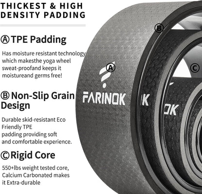 Yoga Wheel Set of 3+1, Upgraded 10MM Thick Back Wheels for Pain Relief & Stretching, Strongest Back Roller for Deep Tissue Massage, Improving Yoga Poses Backbend