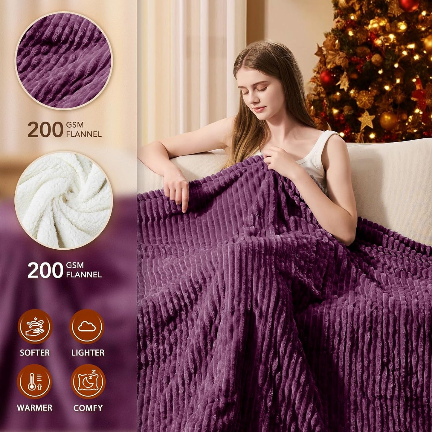 Homemate Heated Blanket Electric Throw - 50"x60" Heating Blanket Throw 1/2/4/6/8 Hours Auto-Off 10 Heat Levels Over-Heat Protection Soft Flannel Sherpa Heater ETL Certification