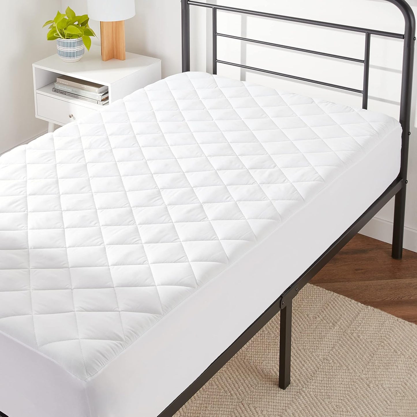 Amazon Basics Hypoallergenic Quilted Breathable Mattress Topper Pad with Protection, 18 Inches Deep, King Size, White