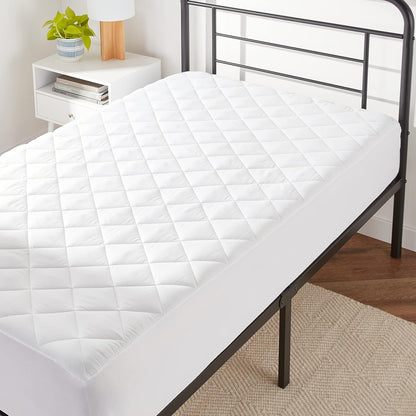 Amazon Basics Hypoallergenic Quilted Breathable Mattress Topper Pad with Protection, 18 Inches Deep, King Size, White