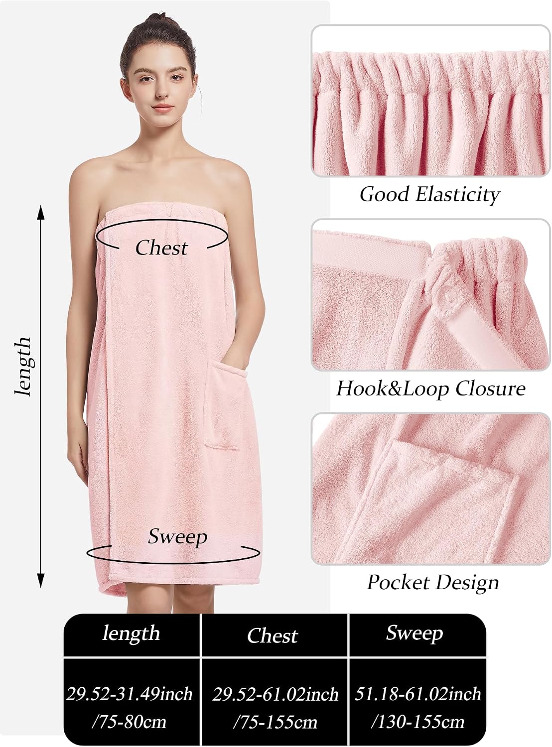 Women'S Soft Wrap Towel Full Length，Bath Robe After Shower Female Plush Long，Spa Bathrobes Lightweight With Pockets