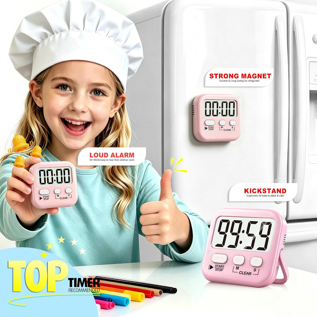 Antonki 2 Pack Digital Timer for Kids Classroom Kitchen Timers for Cooking
