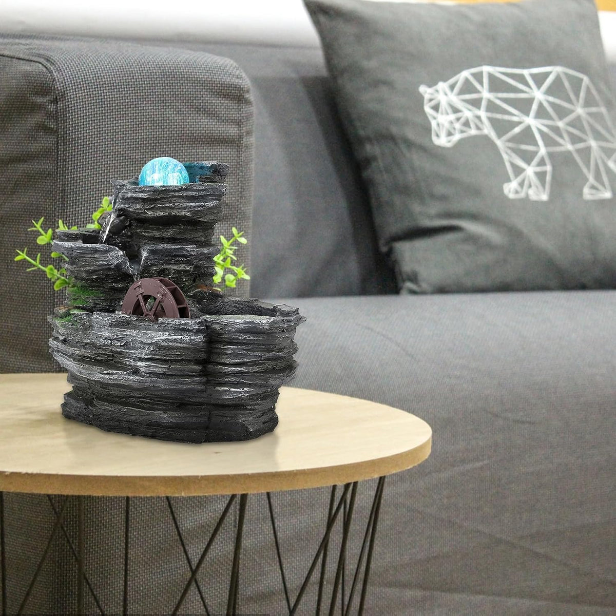 Tabletop Water Fountain, Resin Water Wheel, LED Light,Soothing Sound